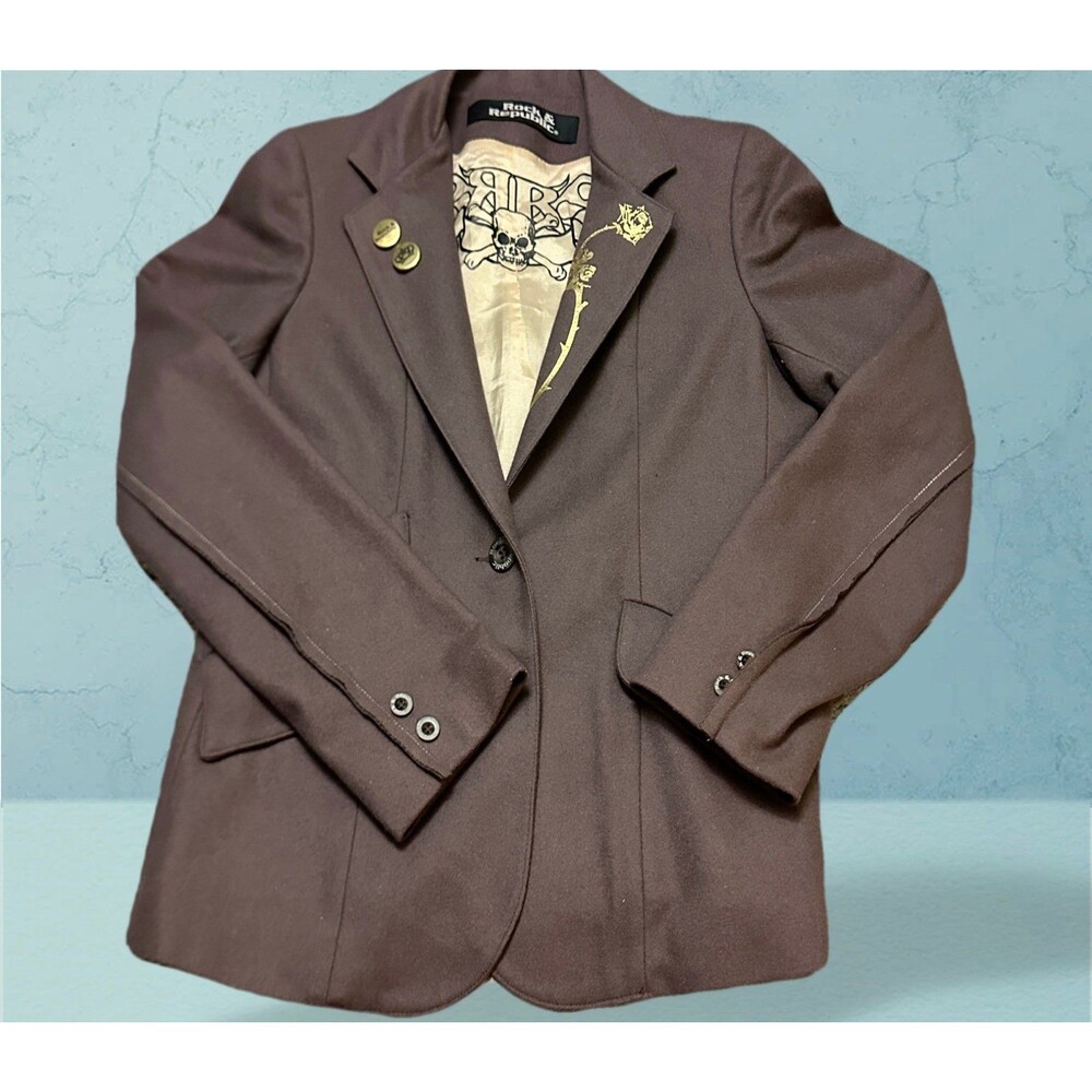 Rock & Republic Women's Chocolate Brown Blazer with Gold Accents XL (Girls)